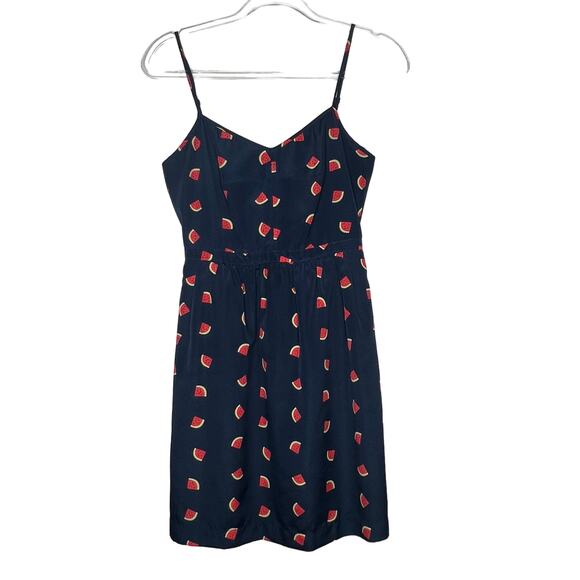 J CREW Watermelon Print Mini Cami Dress Sleeveless Fit & Flare Navy Blue Size 2 - Picture 1 of 8
